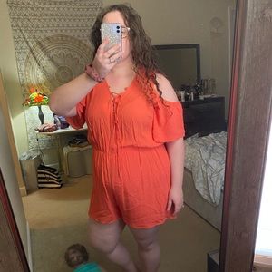 NWT FTF Orange Cold Shoulder Romper